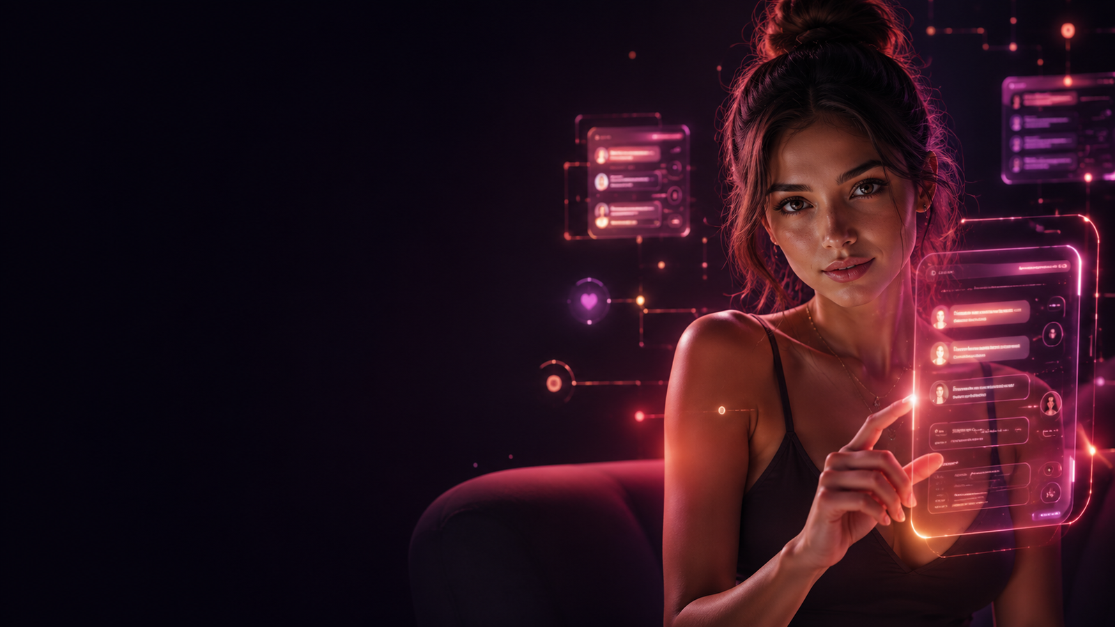 Joi AI girlfriend review with futuristic AI chat interface